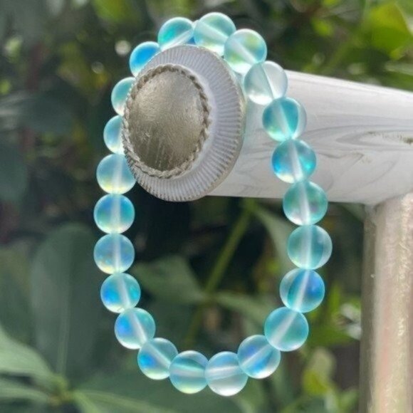 Wild River Gems Other - 8mm Blue Mystic Glass Bead Stretch Bracelet